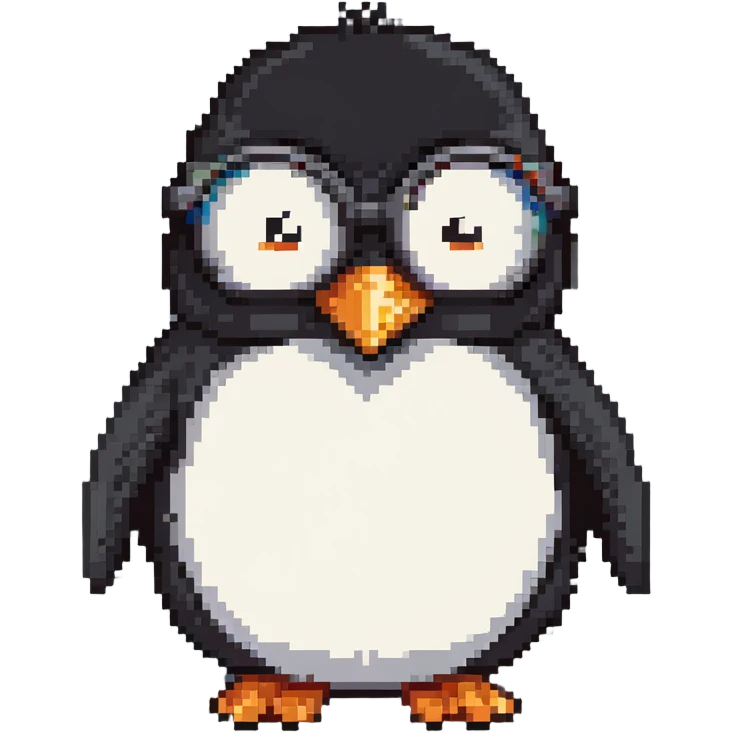 cute penguin head with round glasses, smart looking emoji