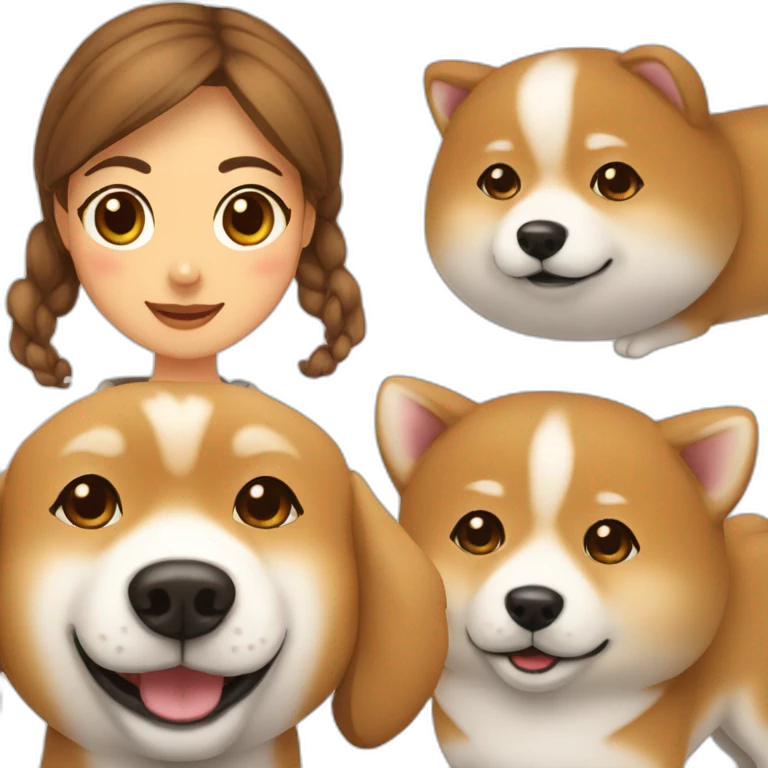 Cute Shiba-dog with a woman with brown and curly hair emoji