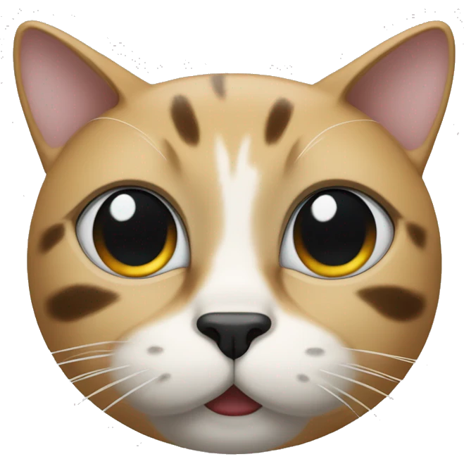 The cat’s face is clear white with a contrast black spot under the nose, shaped like a mustache. Big dark spots on the forehead and near the ears. emoji