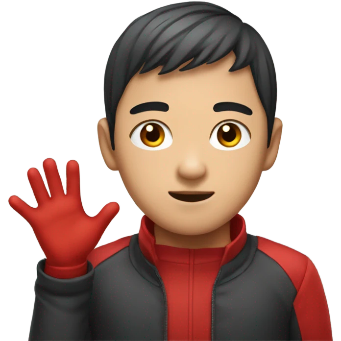 Asian boy with red gloves on his hands emoji