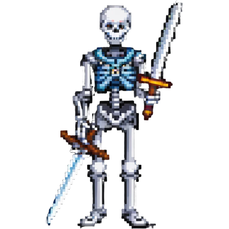 Pixel skeleton with a sword emoji