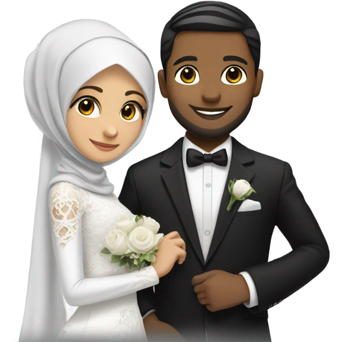 hijabi girl and white boy with black hair getting married emoji