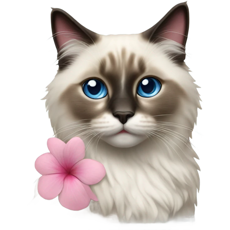 Realistic ragdoll cat with blue eyes wearing pink flowers  emoji