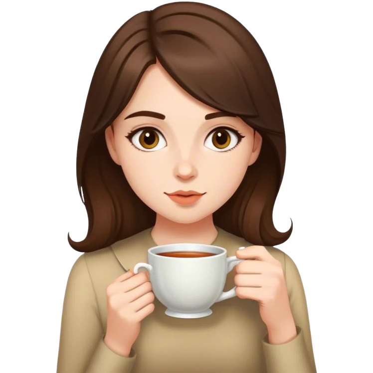 British girl with brunette hair drinking tea emoji