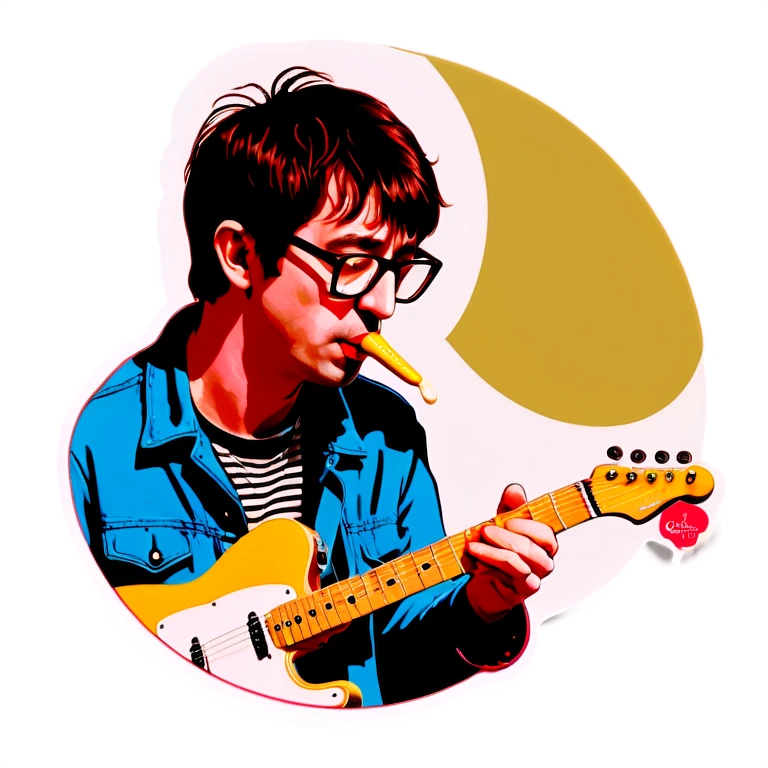 Blur guitarist Graham Coxon is playing the butterscotch telecaster and drinking korean soju. emoji