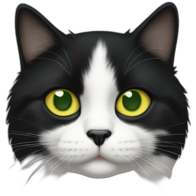 black and white cat and green-yellow eyes emoji