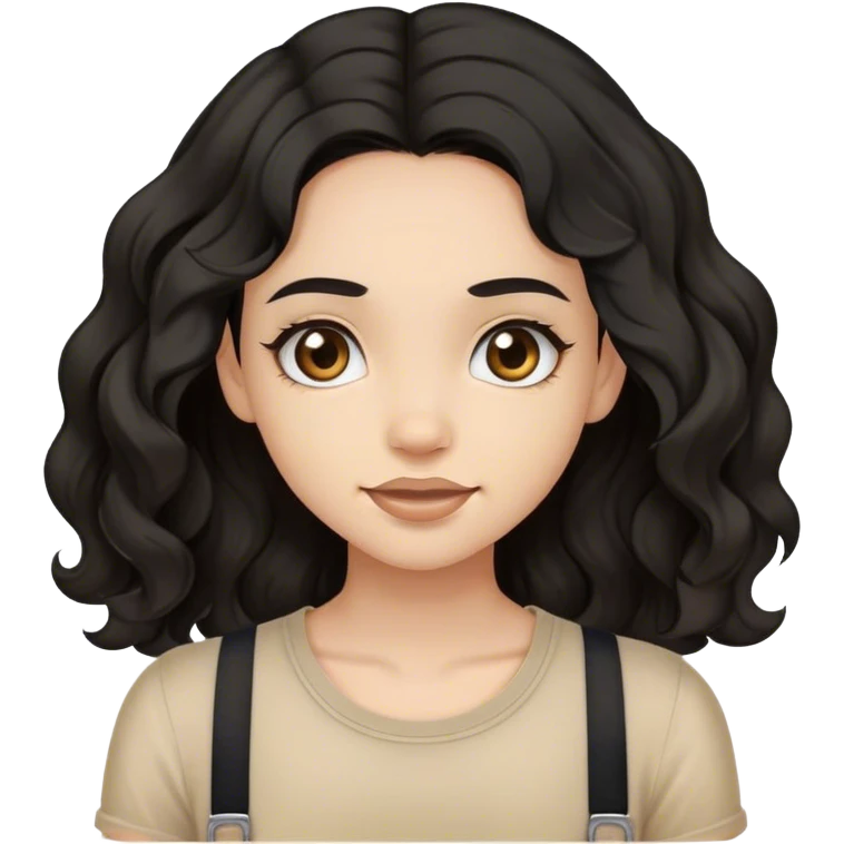a light skinned wavy black hair with brace girl wearing a beige top  emoji