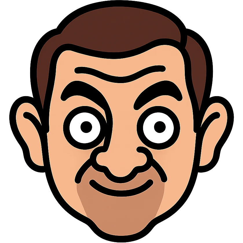 simplified cartoonish icon of Mr. Bean's face with color outline emoji