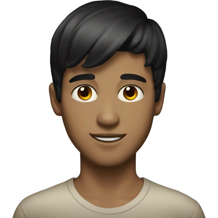 White boy short black hair with bangs brown eyes emoji