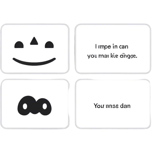 black and white cards with text emoji