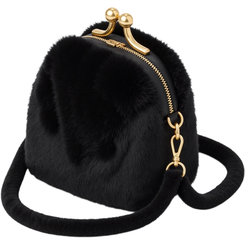 black sherpa faux fur fluffy shoulder bag purse emoji