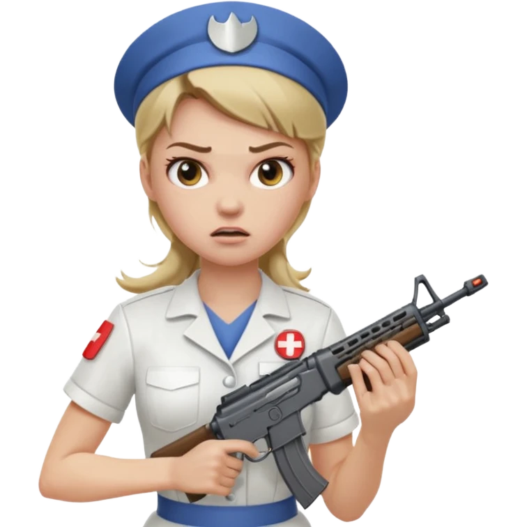angry dark blonde nurse with an assault rifle emoji