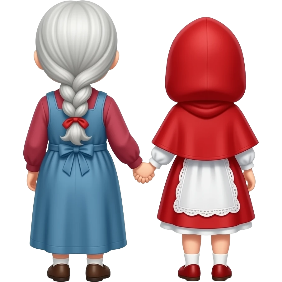 abuelita y caperucita roja de la mano de espaldas y cojidas de la mano emoji