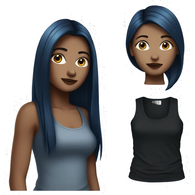 white girl with long straight dark blue hair wearing black tank top emoji