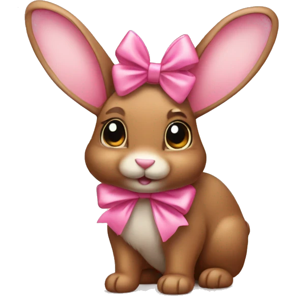 Cute brown bunny with pink bow on head emoji