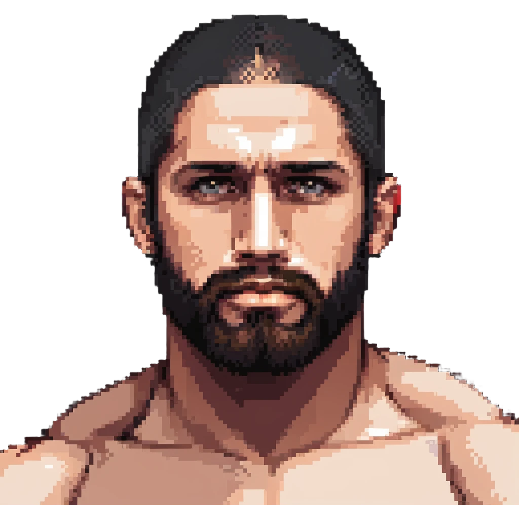 Islam Makhachev MMA fighter with beard and serious expression, UFC champion emoji