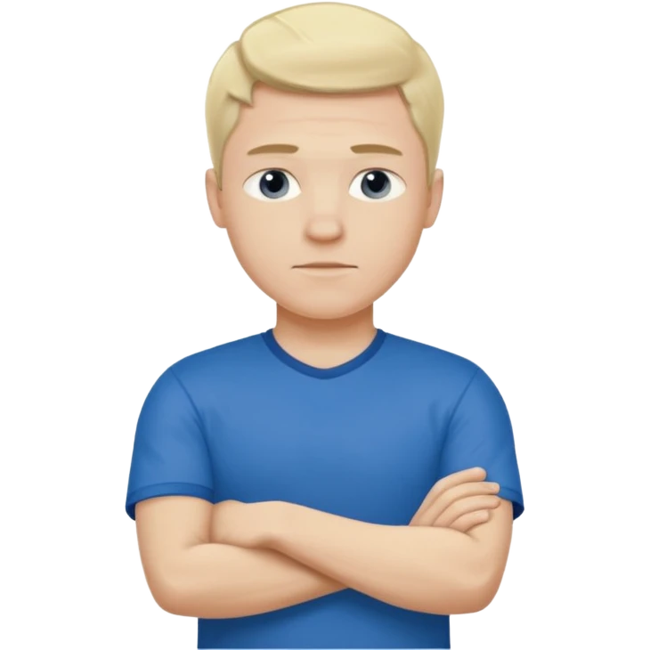Pale blond man in blue football t shirt crossed arms from cold emoji