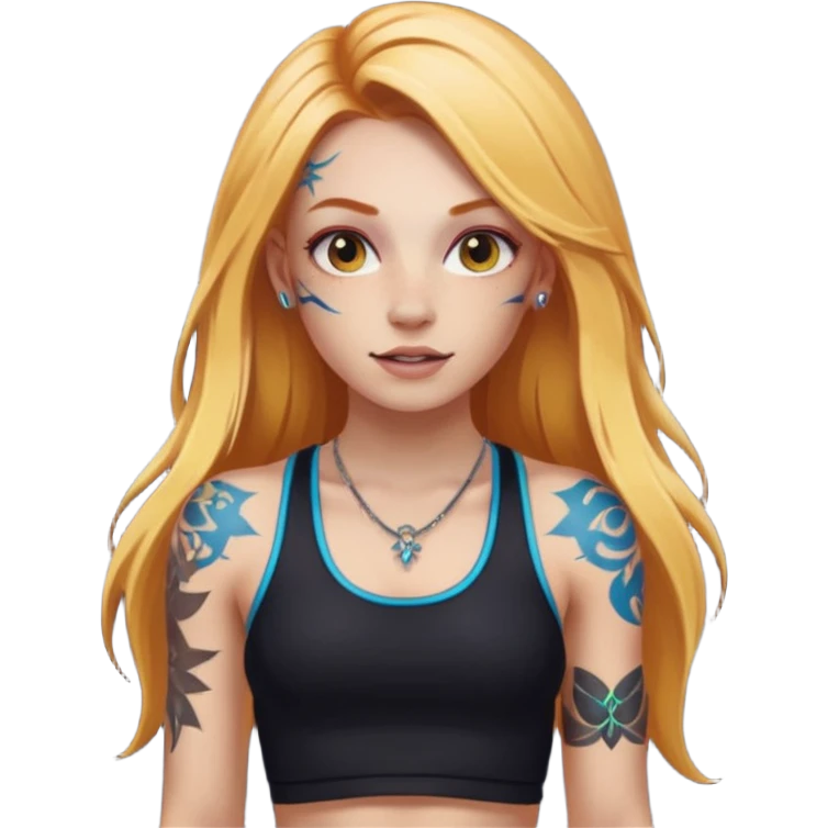 girl with long blonde hair and tattoos and an athletic ginger girl ravers emoji