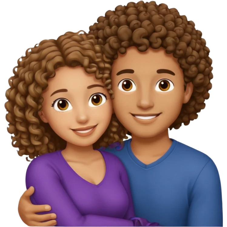 cuddling couple lightskinned male, brownskin girl with curly hair emoji
