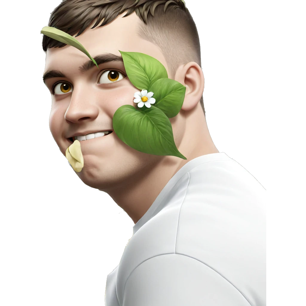 boy in white shirt with flowers emoji