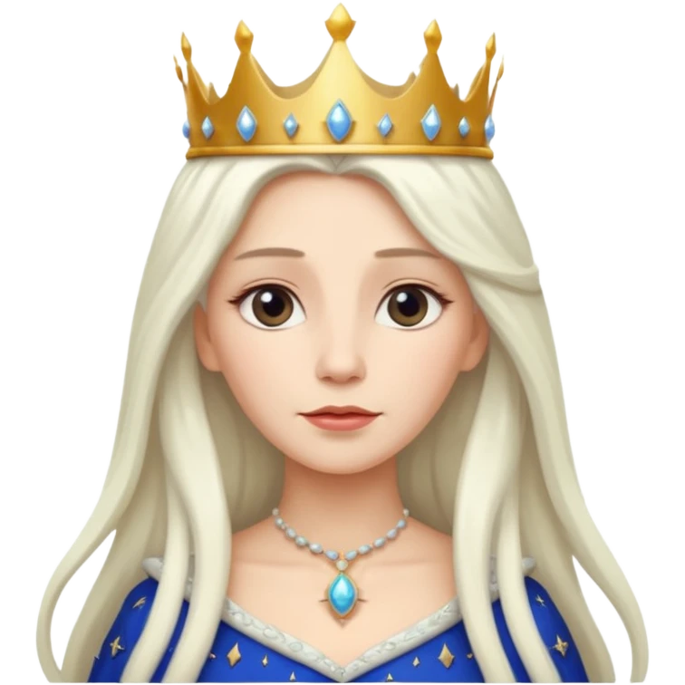 White Long Haired Women, Queen with crown — soft expression, moonlight tone emoji
