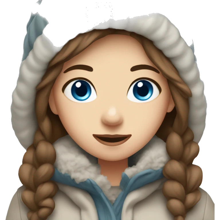 GIRL with blue eyes and brown hair in winter outfit emoji