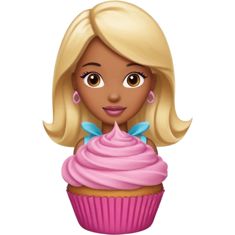 Brown skin blonde hair barbie cupcake  emoji