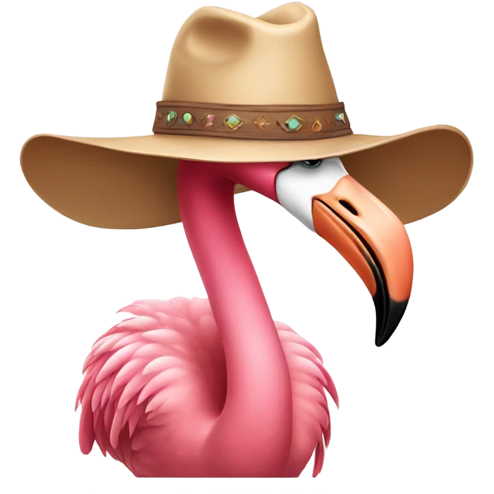 Flamingo wearing cowboy hat emoji