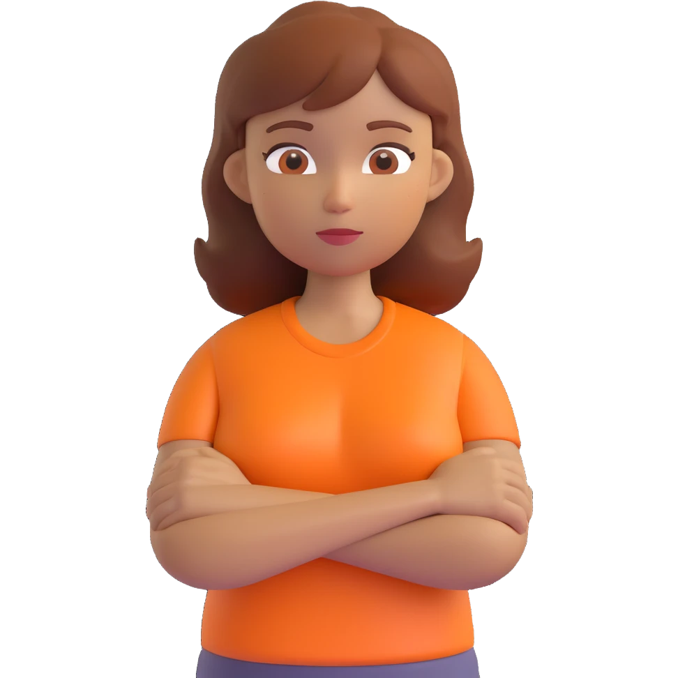 woman crossing her arms, orange skin, brown hair emoji