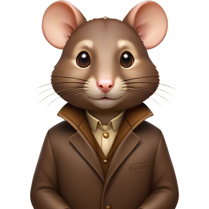 Cinematic Noble Brown Rat Portrait Emoji, Poised and alert, with a sleek, agile build and a smooth, well-groomed coat of warm brown fur, beady, determined eyes, Simplified yet sharp and sophisticated features, highly detailed, glowing with a soft, dignified glow, high shine, intelligent and resourceful, stylized with an air of urban savvy, focused and attentive, soft glowing outline, capturing the essence of a watchful and confident rat that feels as though it could scurry out of the screen with effortless authority! emoji