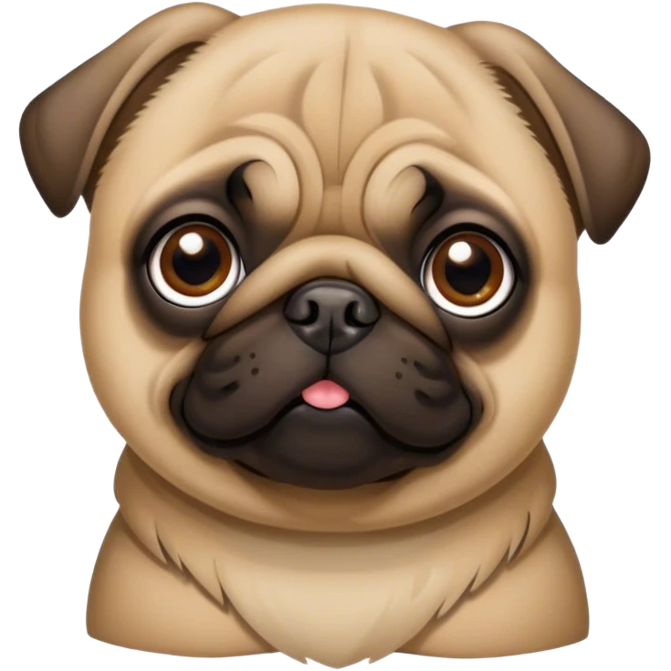 Cinematic Noble Fawn Pug Portrait Emoji, Poised and regal, with a compact, sturdy build and a sleek, well-groomed fawn coat, deep-set soulful dark eyes, Simplified yet sharp and sophisticated features, highly detailed, glowing with a soft, dignified glow, high shine, intelligent and spirited, stylized with an air of confidence, focused and attentive, soft glowing outline, capturing the essence of a watchful and commanding companion, so majestic it feels as though it could prance out of the screen with effortless authority! emoji