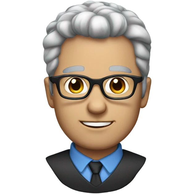 Man with black grey hair blue eyes and glasses  emoji