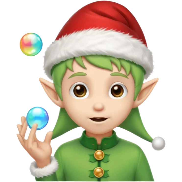 elf wearing a santa hat holidng a bubble emoji