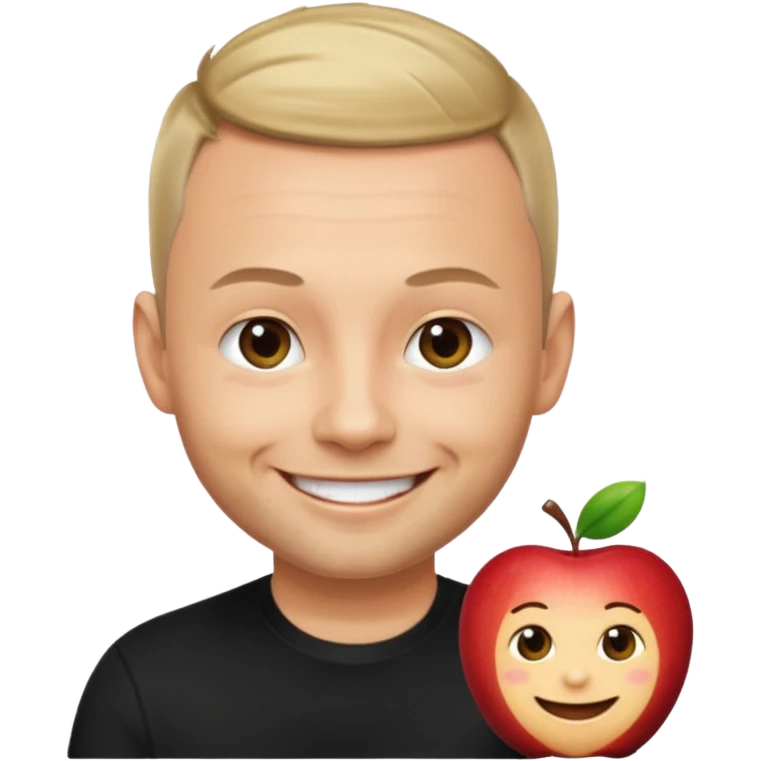 Paul Landers, apple style emoji, cheerful vibe, short hair, black shirt emoji