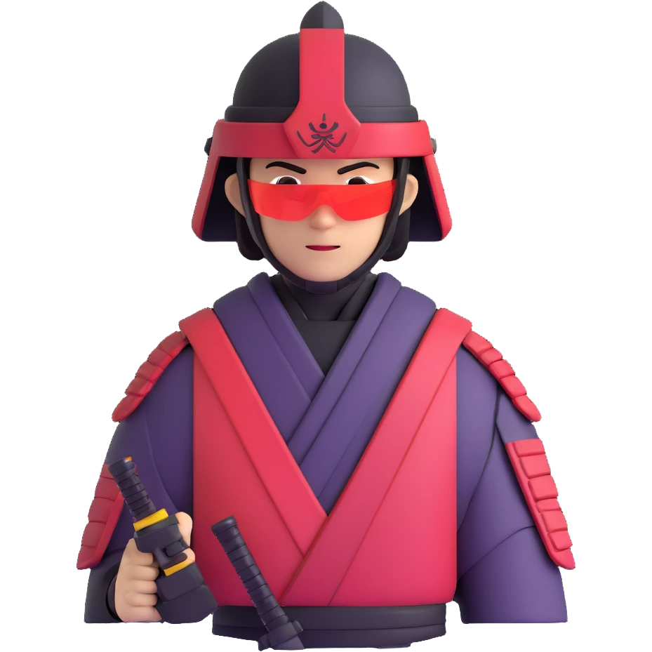 male futuristic tech samurai with digital visor and high-tech weapons emoji