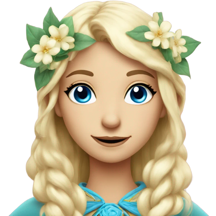 Gorgeous blond elf with blue eyes and flowers emoji