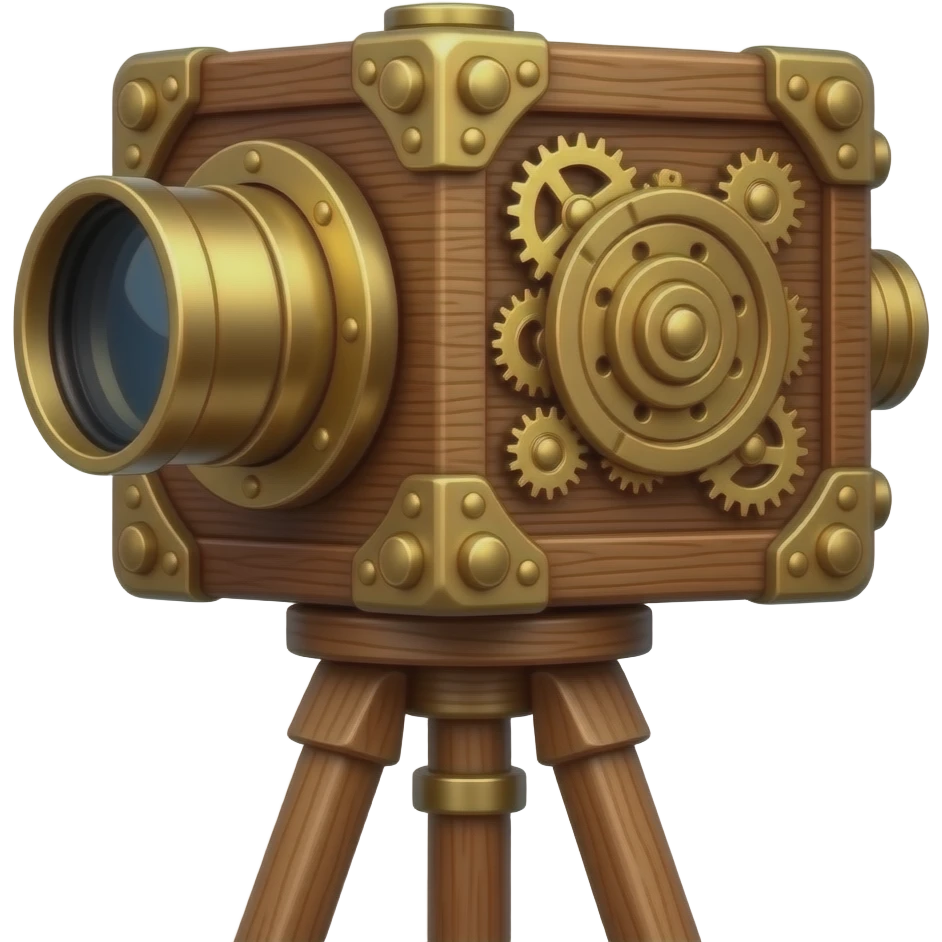 steampunk wooden eccentric camera obscura on a wooden tripod emoji