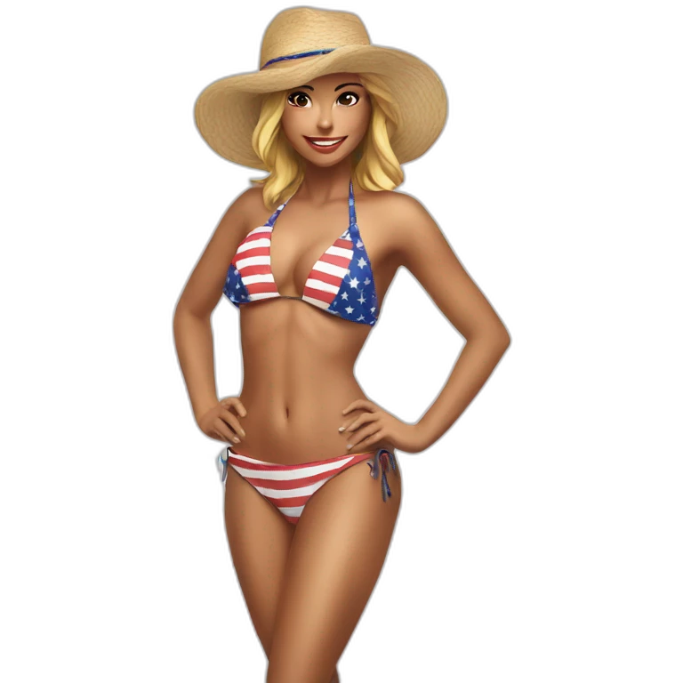 Sexy pose - woman wearing only American flag bikini poster emoji