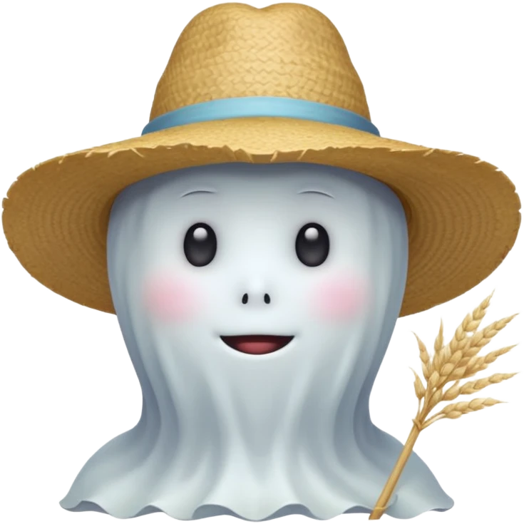cute ghost farmer portrait, head and shoulders only, straw hat, round friendly face, soft pastel glow, harmless spirit vibe, 3D cartoon, mobile game icon style, clean background, no text, no watermark
 
 emoji