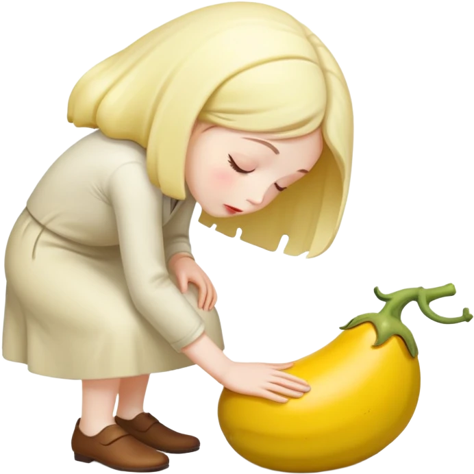 yellow eggplant connected to pregnant person, bowing person facing sideways emoji