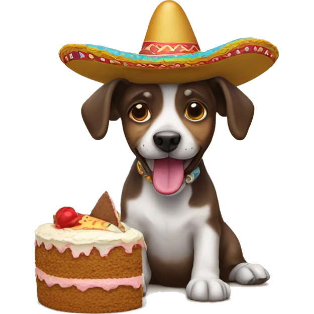 Dog wearing a sombrero and eating cake emoji