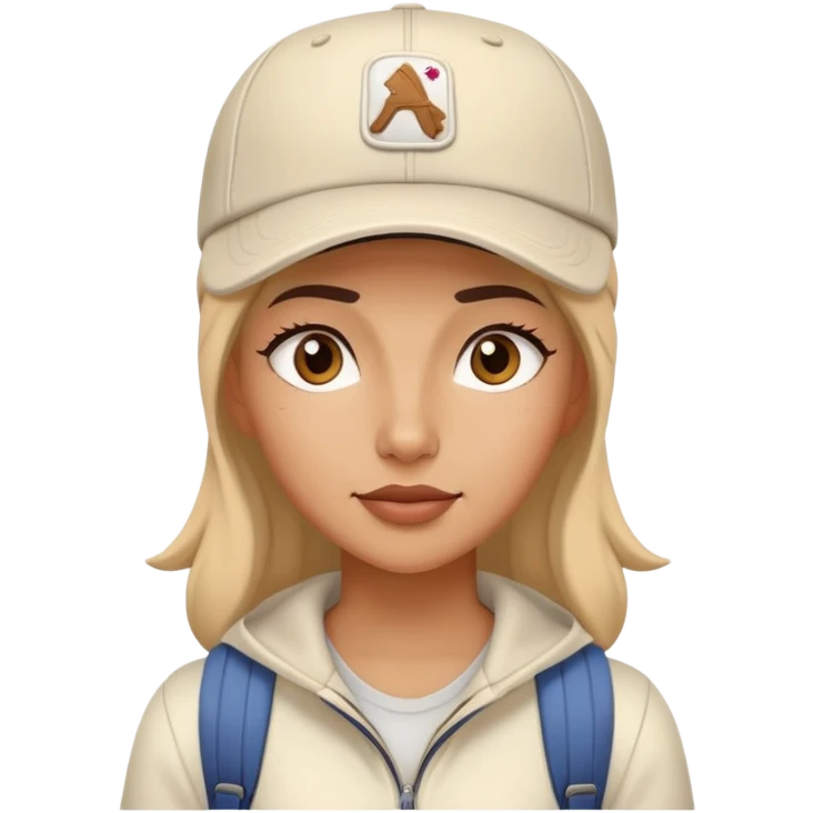 hiking woman cream clothes baseball cap emoji