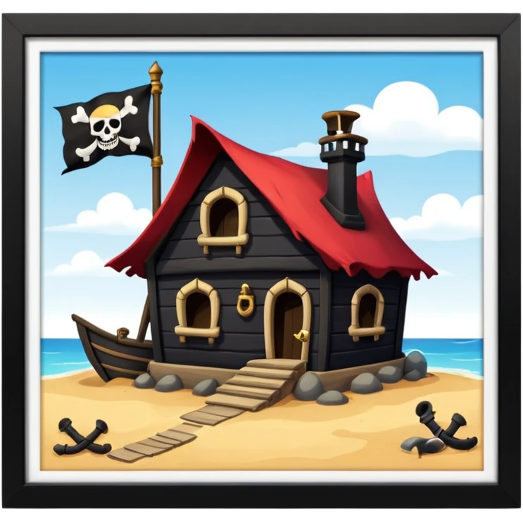 old pirate's house with skull flag emoji