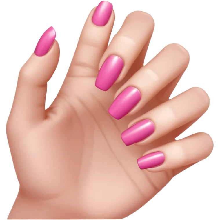  pink close-up of a hand with beautifully manicured nails, glossy pink nail polish, elegant nail shape, soft lighting and shadows, realistic style, emoji