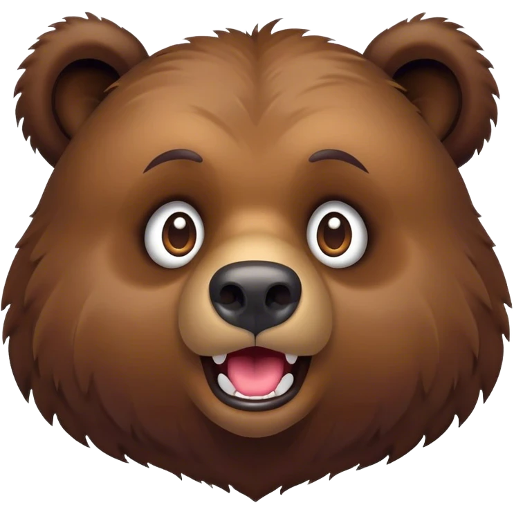 Cinematic Comical Grizzly Bear Portrait Emoji, Head tilted dramatically with an exaggeratedly amused expression, featuring a striking, rugged deep brown fur with bold fur texture, wide, expressive eyes filled with playful disbelief, Simplified yet hilariously expressive features, highly detailed, glowing with a slightly sassy glow, high shine, dramatic yet playful, stylized with an air of cheeky wilderness mischief, bright and endearing, soft glowing outline, capturing the essence of a spirited and over-the-top grizzly, so meme-worthy it feels like it could roar its way into internet fame instantly! emoji