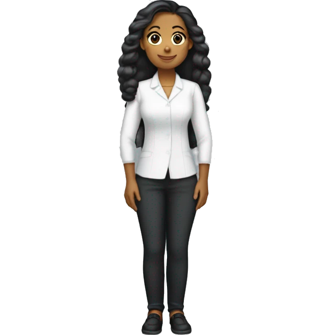 Presentadora de espectáculo joven blanca cabello largo lacio negro con el micrófono en la mano emoji