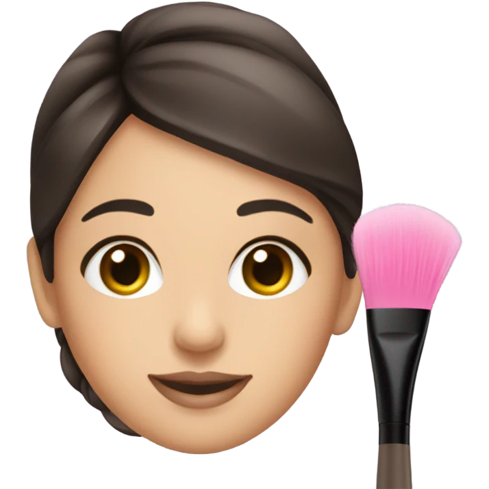 Brunette Esthetician wearing pink holding a fan brush emoji
