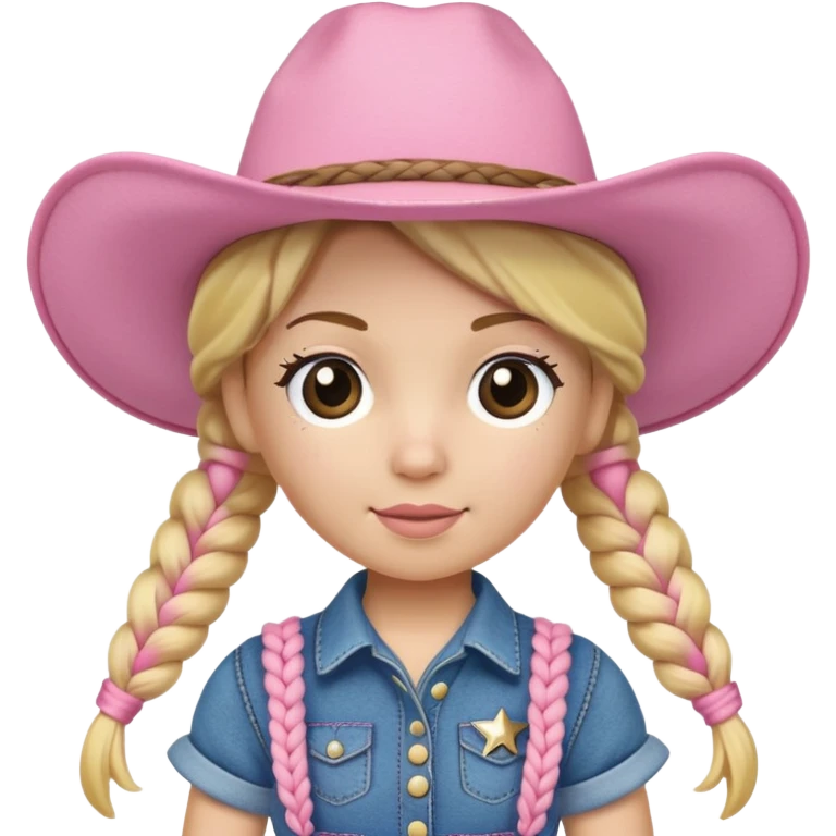 A soft plush cowgirl doll with a pink hat and blonde braids emoji