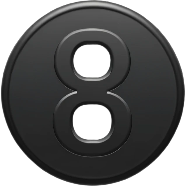 Minimal emoji, number 8 made of solid matte black metal, thick symmetrical form, subtle metal texture, deep shadows, no glow, no neon, flat emoji design, centered, transparent background emoji
