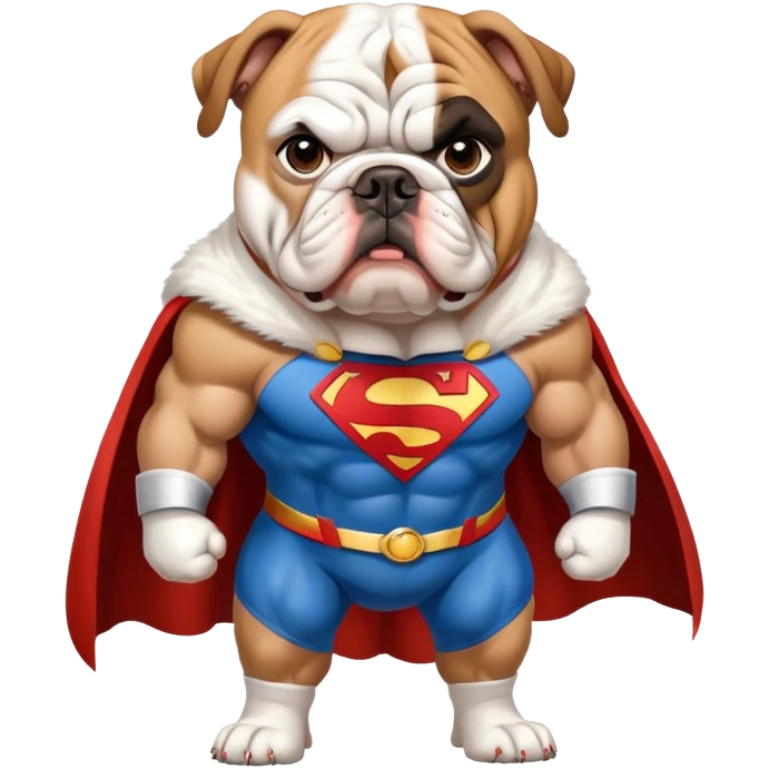 An English bulldog with superman  costume emoji